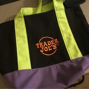 Trader Joe's Black Tote with Bright Straps